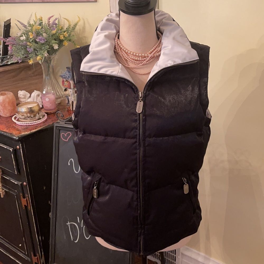 Jones New York S Black Shimmer Pearl Grey Puffer